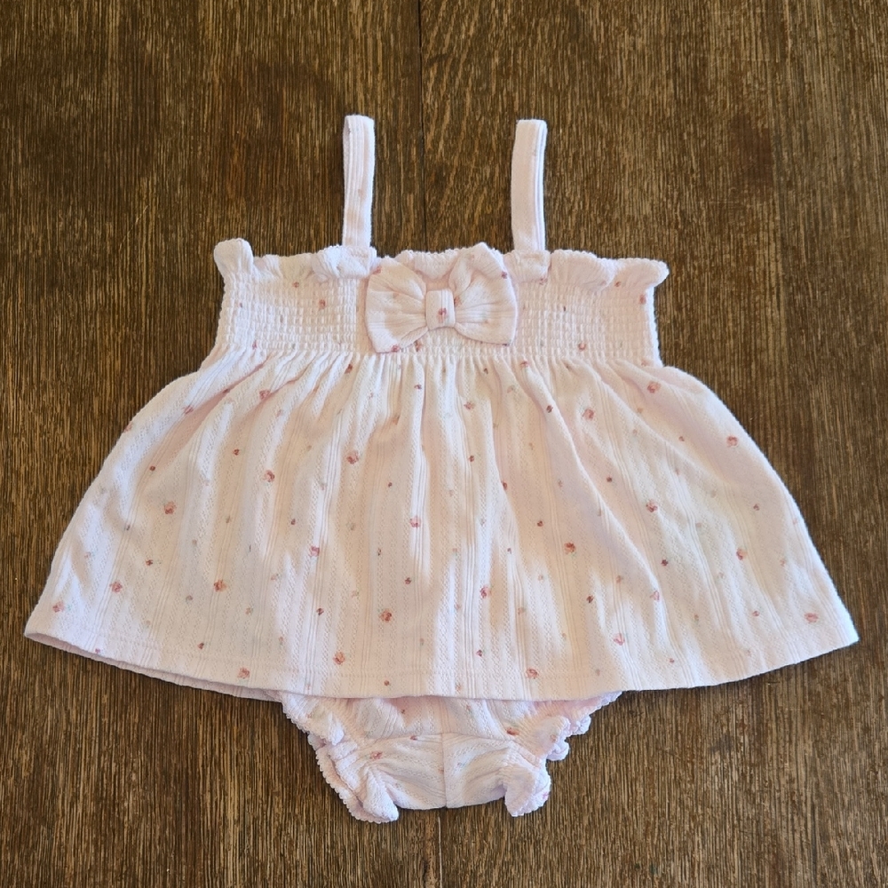 Janie And Jack Baby Pink Floral Pointelle Matching Set, Size 3-6 Months